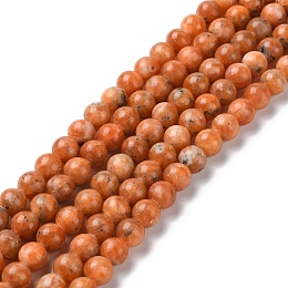 Honeyhandy Natural Orange Calcite Beads Strands, Round, 8~8.5mm, Hole: 1mm, about 48pcs/strand, 15.16~15.35 inch(38.5~39cm)