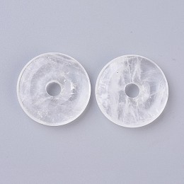 Honeyhandy Natural Quartz Crystal Pendants, Donut/Pi Disc, Donut Width: 12~12.5mm, 30~31x6~7mm, Hole: 6mm