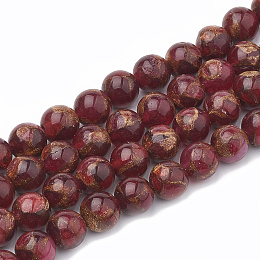 Honeyhandy Natural Chalcedony Beads Strands, Imitation Gold Clinquant Stone, Dyed & Heated, Round, Red, 8~9mm, Hole: 1mm, about 45~48pcs/strand, 15.7 inch