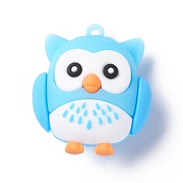 Honeyhandy PVC Cartoon Owl Doll Pendants, for Keychains, Deep Sky Blue, 43x37x26mm, Hole: 3mm