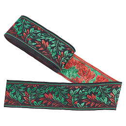 Gorgecraft Ethnic Style Polyester Ribbon, Garment Accessories, Leaf Pattern, 2 inch(50mm), about 7.66 Yards(7m)/roll, 1 roll/bag