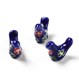 Honeyhandy Handmade Printed Porcelain Beads, Pigeon, Blue, 12.5~13x17~19x7~8.5mm, Hole: 1.5mm