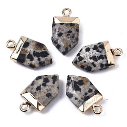 Honeyhandy Natural Dalmatian Jasper Pointed Pendants, with Light Gold Plated Top and Brass Loop, Arrow, Faceted, 19x10.5x4.5mm, Hole: 1.8mm