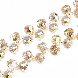 ARRICRAFT Transparent Glass Beads Strands, AB Color Plated, Faceted Teardrop, Champagne Yellow, Teardrop: 9.5x8mm, Hole: 0.8mm, Beads: 3~4x2.5~3.5mm, about 100pcs/strand, 23.62 inches(60cm)