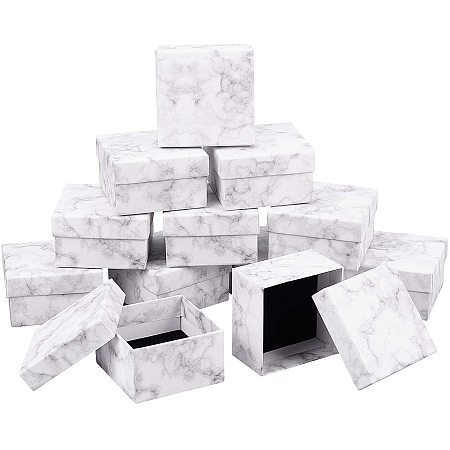 BENECREAT 12 Pack Marble White Square Cardboard Jewelery Pendant Boxes 3.5x3.5x2 Inch Bracelet Bangle Jewelry Gift Boxes with Sponge Insert for Chrismas, Anniversaries, Weddings