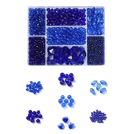 Arricraft DIY Blue Series Jewelry Making Kits, 1625Pcs Bicone & Rondelle & Oval & Round Glass/Acrylic Beads, 20Pcs Valentines Ideas Glass Charms, Mixed Color, Beads: 1625pcs/box