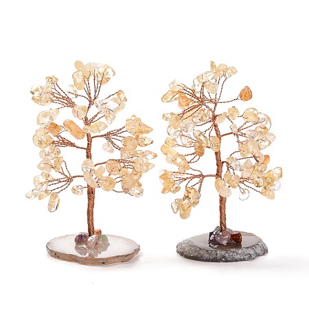 Honeyhandy Natural Citrine Chips & Agate Pedestal Display Decorations, Tree of Life Healing Stone Tree, for Reiki Healing Crystals Chakra Balancing, Cadmium Free & Lead Free, 59~70x47~65x100~114mm