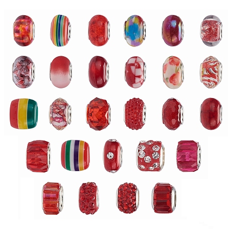 Honeyhandy Acrylic & Resin & Polymer Clay Rhinestone European Beads, Large Hole Beads, with Silver Color Core, Rondelle, Mixed Color, Beads: 13.5~14x8~10mm, Hole: 5mm, 54pcs/bag