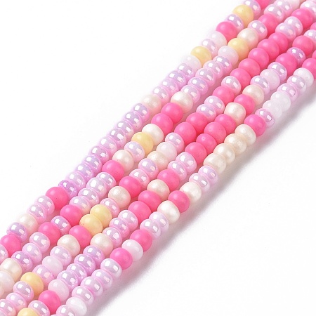 Glass Seed Bead Strands, Round Hole, Round, Hot Pink, 2.5~3x1.8~2.5mm, Hole: 1mm, about 191~200pcs/strand, 16.06~16.26 inch(40.8~41.3cm)