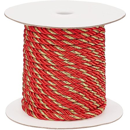 Pandahall Elite 25 Yards 5mm Twisted Cord Trim Orange Red Nylon Twisted Cord Rope3-Ply Decorative Rope Satin Shiny Cord Rope for Home Decoration, Curtain Tieback, Christmas Ornament