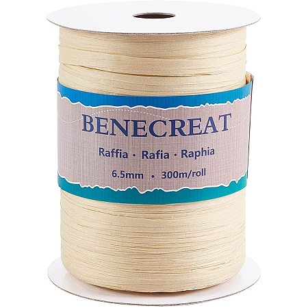 BENECREAT 328 Yards 8mm Wide Raffia Ribbon Raffia Paper Craft Ribbon Packing Twine for Festival Christmas Gifts DIY Decoration and Weaving, Goldenrod