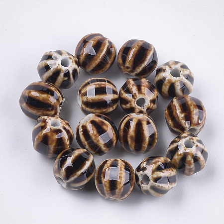 Honeyhandy Handmade Porcelain Beads, Fancy Antique Glazed Porcelain, Round, Peru, 11~12x10~11x10~10.5mm, Hole: 2~2.5mm