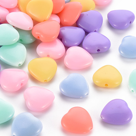 ARRICRAFT Opaque Acrylic Beads, Heart, Mixed Color, 13.5x14x6mm, Hole: 1.5mm, about 775pcs/500g