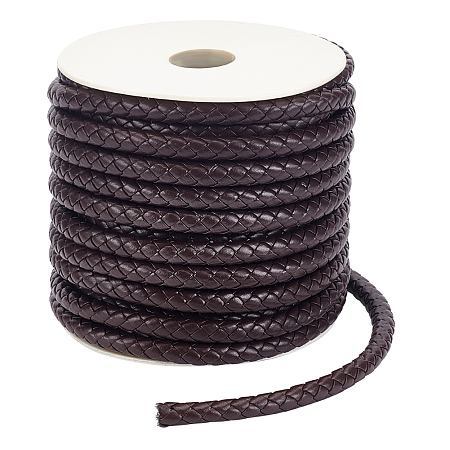 BENECREAT PU Imitation Leather Braided Cord, for Keychain, Round, Coconut Brown, 7x6mm, about 16.40 Yards(15m)/Roll