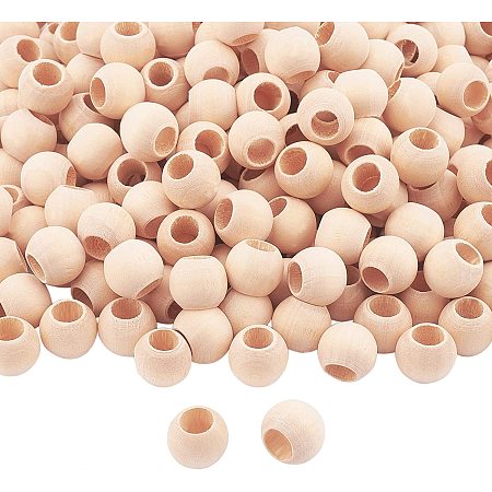 PandaHall Elite 300 Pcs 14mm Natural Unfinished Wood Spacer Beads Large Hole Round Ball Wooden Loose Beads for Crafts DIY Jewelry Bracelet Making Christmas Decoration