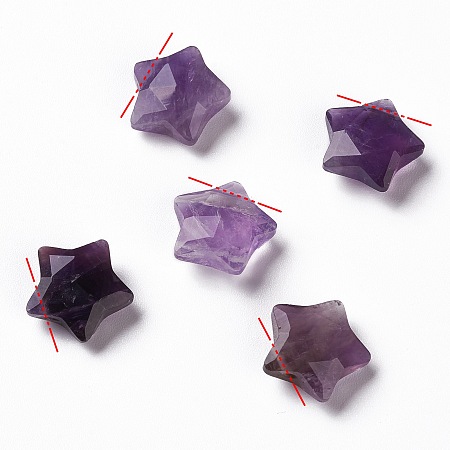 Honeyhandy Natural Amethyst Charms, Star, Faceted, 13~13.5x14~14.5x6~6.5mm, Hole: 0.8mm