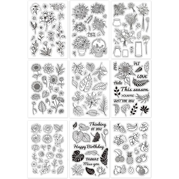 GLOBLELAND 9 Sheets Mixed Theme Silicone Clear Stamps Seal for Card ...