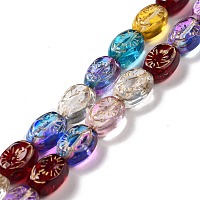 Transparent Glass Beads Strands, Oval, Colorful, 11x8x5.5mm, Hole: 1mm, about 32pcs/strand, 13.78 inch(35cm)