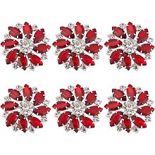 FINGERINSPIRE 6PCS Flower Brass Rhinestone Shank Buttons 26MM Red Crystal Sew On Buttons with 1-Hole and Flat Back, Fashion Claw Rhinestone Snowflake Buttons for Cloth DIY Crafts, Wedding Decor