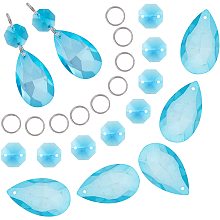 GORGECRAFT Crystal Chandelier Pendants Parts Beads 10Pcs Teardrop Glass Pendants 20Pcs Octagon Beads for Door Curtain Candlestick Party Wedding Chirstmas Decoration Cyan