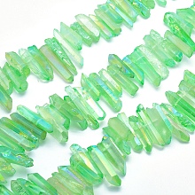 Honeyhandy Electroplated Natural Quartz Crystal Beads Strands, Dyed, Nuggets, Rainbow Plated, Light Green, 20~39x5~12mm, Hole: 1~1.5mm, about 15.7 inch(40cm).