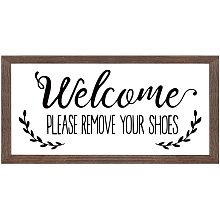 FINGERINSPIRE Welcome Please Remove Your Shoes Art Sign Solid Wood Framed Block Sign Funny Living Room Decor Sign with Arylic Layer 13x7 Inch Large Hangable Wooden Frame for Home Decor