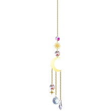 Honeyhandy Glass & Brass Pendant Decorations, Hanging Suncatchers, for Home Decoration, Moon Pattern, 430mm