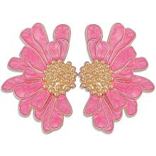 Honeyhandy Vintage Flower Stud Earrings for Women, Alloy Enamel Half Flower Stud Earrings, Summer Earrings Boho Beach Floral Stud Earrings, Jewelry Gifts for Women, Pink, 50.5~51x33.5~34mm, Pin: 0.6mm