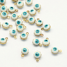 Honeyhandy Golden Tone Brass Enamel Charms, Flower with Eye, White, 9x7x5mm, Hole: 1mm