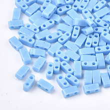 Honeyhandy 2-Hole Opaque Glass Seed Beads, Rectangle, Light Sky Blue, 4.5~5.5x2x2~2.5mm, Hole: 0.5~0.8mm