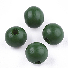 Honeyhandy Painted Natural Wood Beads, Round, Green, 10x8.5~9mm, Hole: 2~3mm