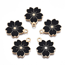 Honeyhandy Alloy Enamel Pendants, Sakura Flower, Light Gold, Black, 20.5x17.5x1.5mm, Hole: 2mm