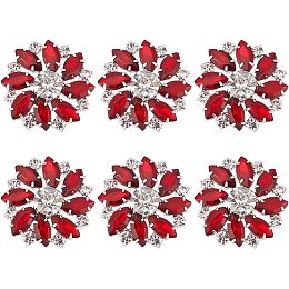 FINGERINSPIRE 6PCS Flower Brass Rhinestone Shank Buttons 26MM Red Crystal Sew On Buttons with 1-Hole and Flat Back, Fashion Claw Rhinestone Snowflake Buttons for Cloth DIY Crafts, Wedding Decor