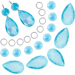 GORGECRAFT Crystal Chandelier Pendants Parts Beads 10Pcs Teardrop Glass Pendants 20Pcs Octagon Beads for Door Curtain Candlestick Party Wedding Chirstmas Decoration Cyan