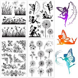 GLOBLELAND 4 Style Dandelion Plants Fairy Vintage Butterfly Corner Clear Stamps Silicone Stamps for DIY Crafting Rubber Transparent Seal Stamps for DIY Card Making Scrapbooking Decor