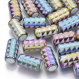 Honeyhandy Electroplate Glass Beads, Column with Triangle Pattern, Colorful, 20x10mm, Hole: 1.2mm, about 50pcs/bag