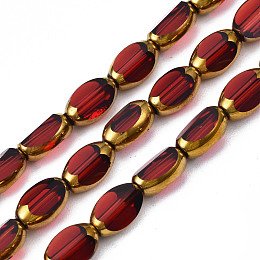 Honeyhandy Electroplate Glass Beads Strands, Edge Plated, Oval, FireBrick, 7x4.5x4mm, Hole: 0.8mm, about 50pcs/strand, 13.07~13.15 inch(33.2~33.4cm)