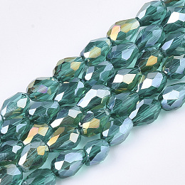 Honeyhandy Electroplate Glass Beads Strands, AB Color Plated, Faceted, Teardrop, Light Sea Green, 7.5~8x6mm, Hole: 1mm, about 66~68pcs/strand, 22.6 inch