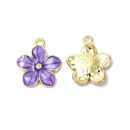 Honeyhandy Alloy Enamel Pendants, Cadmium Free & Nickel Free & Lead Free, Golden, Flower Charm, Blue Violet, 16x14x2.4mm, Hole: 1.5mm