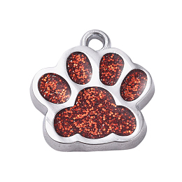 Honeyhandy Alloy Enamel Charms, with Glitter Powder, Dog Paw Prints, Platinum, Dark Red, 17.7x16.6x2mm, Hole: 2mm