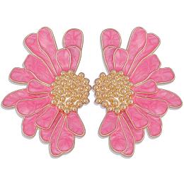 Honeyhandy Vintage Flower Stud Earrings for Women, Alloy Enamel Half Flower Stud Earrings, Summer Earrings Boho Beach Floral Stud Earrings, Jewelry Gifts for Women, Pink, 50.5~51x33.5~34mm, Pin: 0.6mm