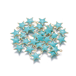 Honeyhandy Brass Enamel Charms, Enamelled Sequins, Star, Golden, Cyan, 10.5x10x1.7mm, Hole: 1.4mm