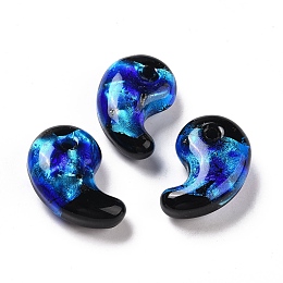 Honeyhandy Handmade Silver Foil Lampwork Beads, Comma Shape, Dark Blue, 31x20x11mm, Hole: 3mm