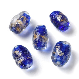 Handmade Gold Sand Lampwork Beads Strand, Oval, Blue, 11~12x17~17.5mm, Hole: 1.8mm, about 25pcs/strand, 16.14''(41cm)