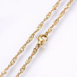 Honeyhandy 304 Stainless Steel Singapore Chain Necklaces, Water Wave Chain Necklaces, with Lobster Claw Clasps, Golden, 17.7 inch(45cm), 2x0.35mm