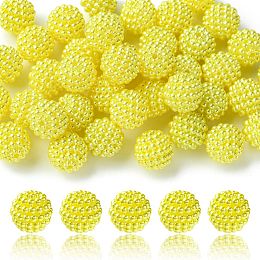 Honeyhandy Imitation Pearl Acrylic Beads, Berry Beads, Combined Beads, Round, Yellow, 12mm, Hole: 1.5mm