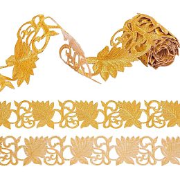 FINGERINSPIRE 2.2Yard Iron on Metallic Lace Trim 65mm Wide Golden Leaf Shape Embroidery Ribbons Hollowed Gold Metallic Lace Ribbon for Sewing Hollow Gold Metallic Trim for Clothes Decoration