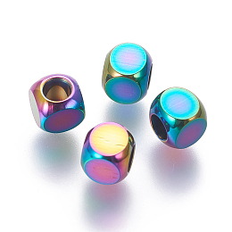 Honeyhandy Ion Plating(IP) 304 Stainless Steel Spacer Beads, Cube, Rainbow Color, 5x5x5mm, Hole: 3mm