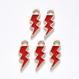 Honeyhandy Alloy Enamel Pendants, Lightning Bolt, Light Gold, FireBrick, 20x7x1.5mm, Hole: 2mm