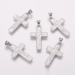 Honeyhandy Freshwater Shell Pendants, with Brass Findings, Cross, Platinum, 26x16x2.5mm, Hole: 3.5x5mm